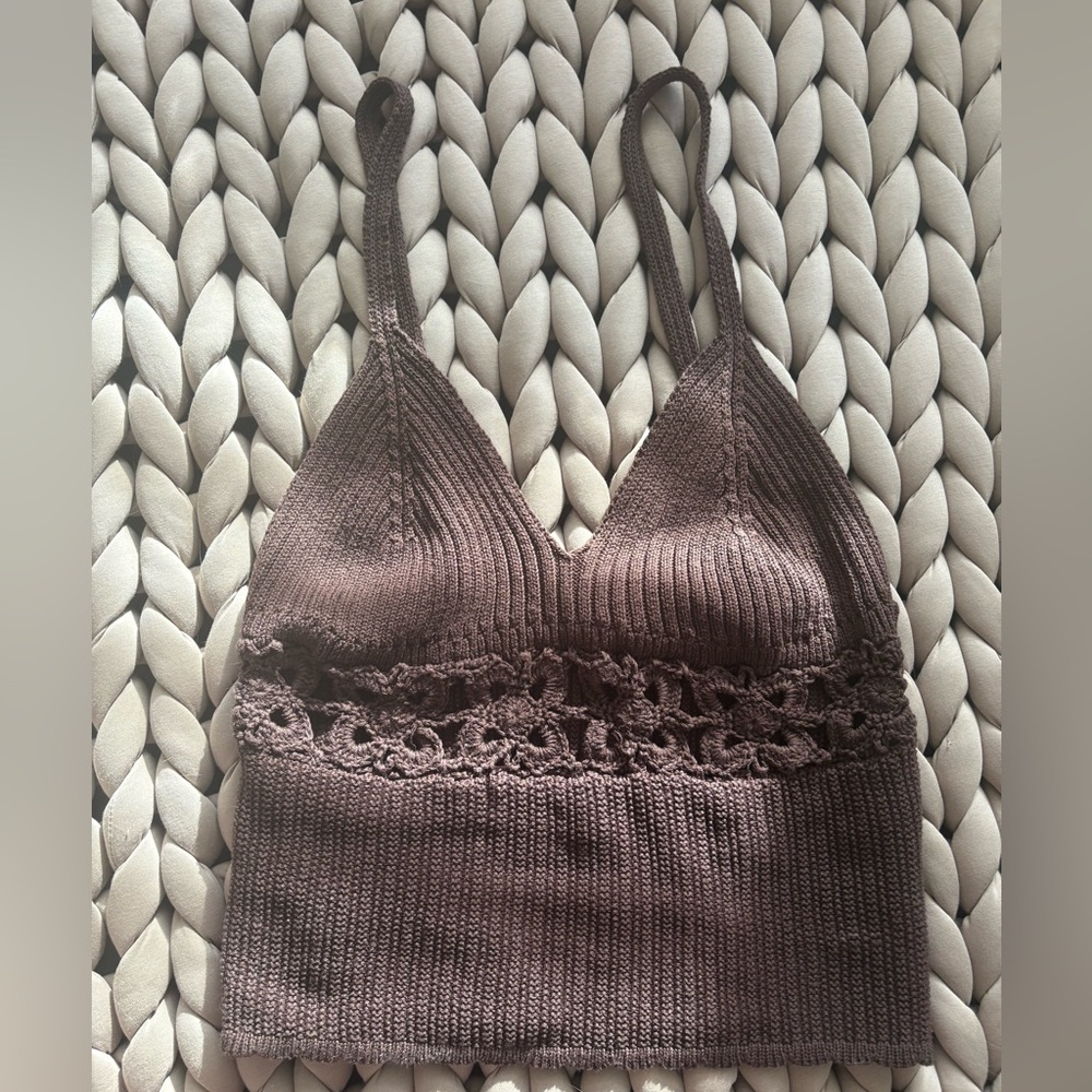 Forever 21 Brown Lace Trim Sweater Crop Tank